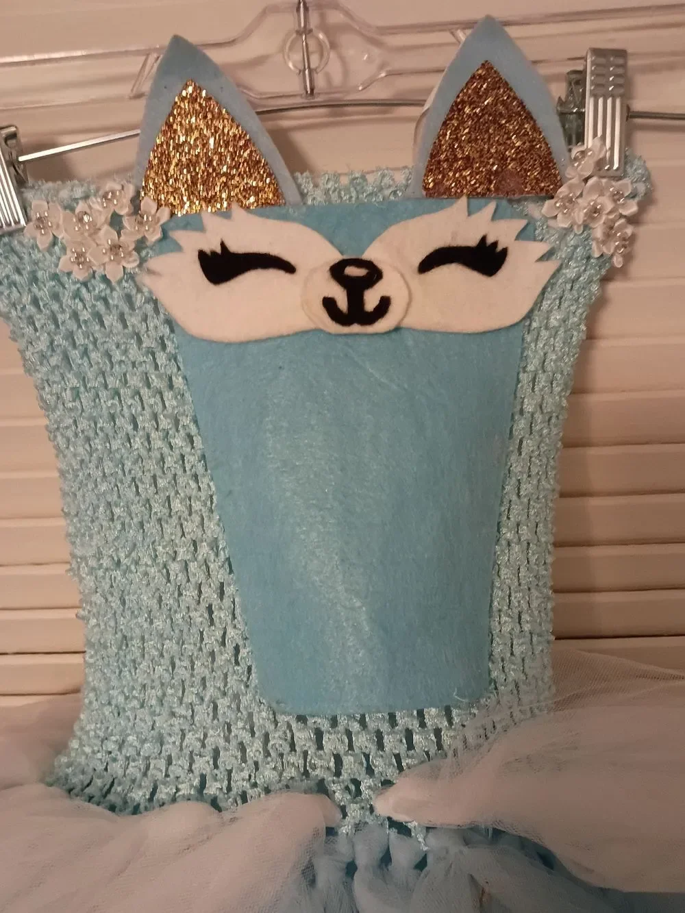 Light Blue Tulle Halter Dress with Playful Cartoon Appliqué Fox Princess